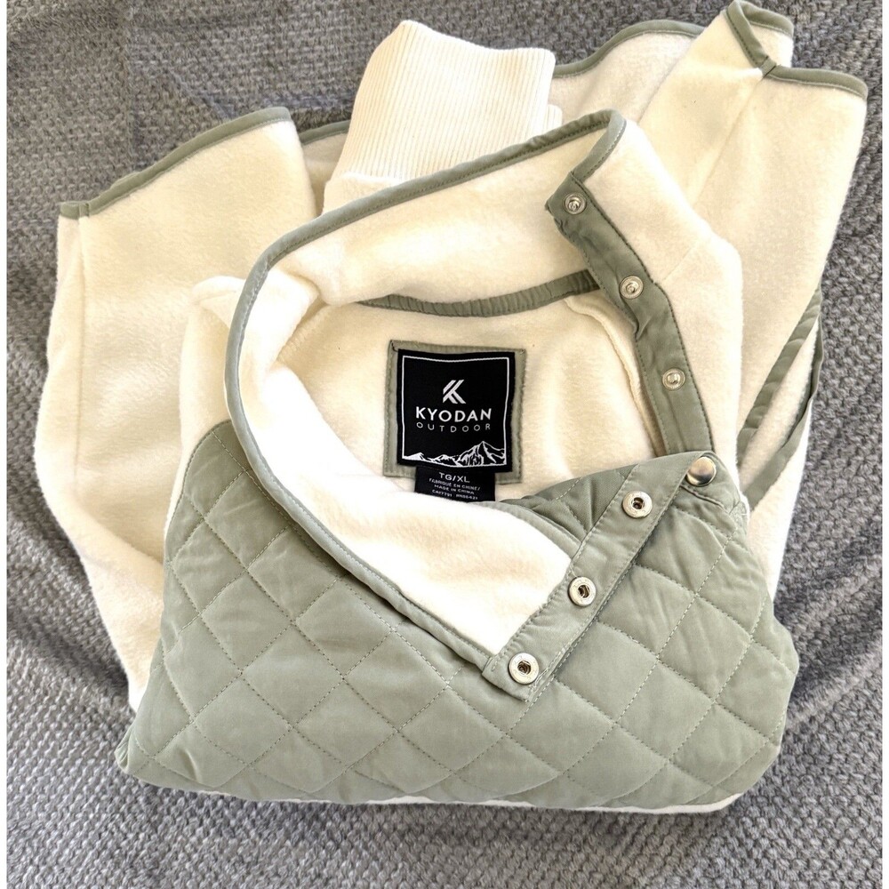 Kyodan Outdoor Fleece Pullover Women NWT XL Cream Ivory Green Quilted Pockets